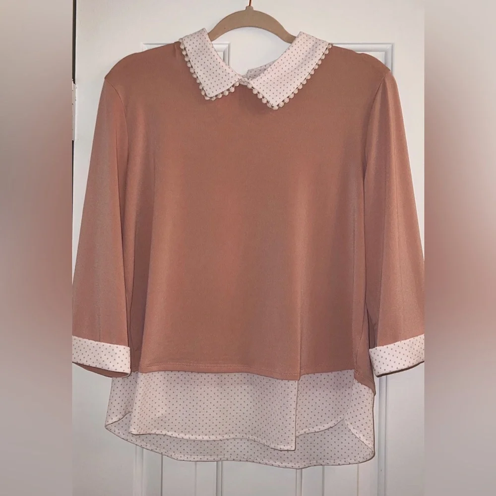 Faith and Joy Women’s Pink Polka Dot Blouse (NEW) - Picture 1 of 9